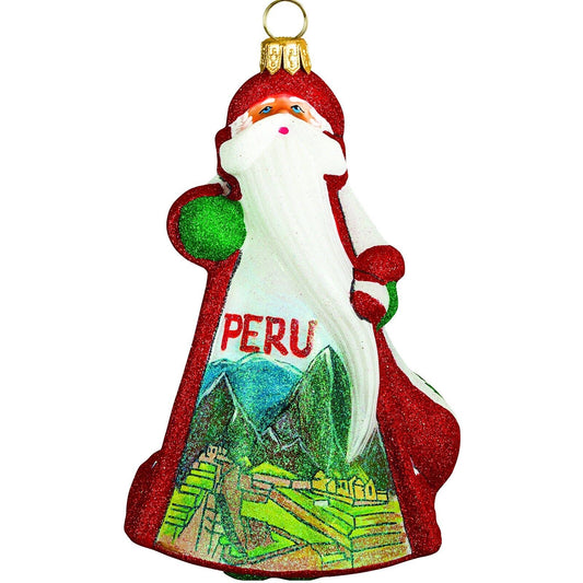 Joy to the World Glitterazzi Peru Santa Polish Glass Christmas Ornament