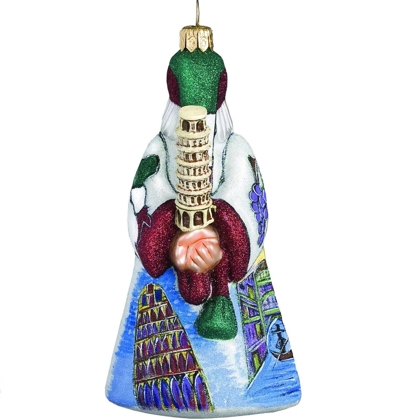 Joy to the World Glitterazzi Italy Santa with Leaning Tower of Pisa Polish Glass Ornament