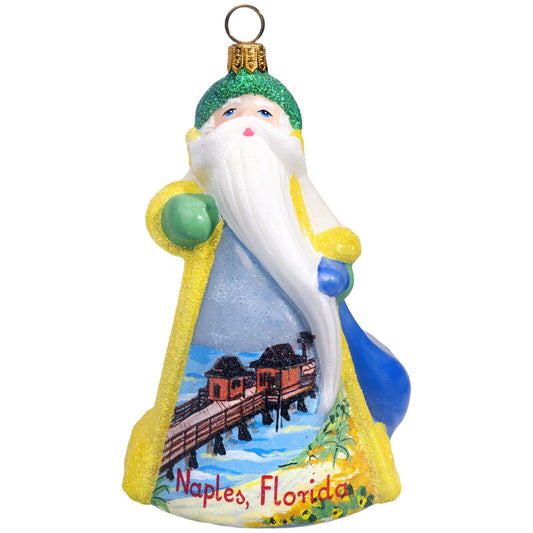 Joy to the World Glitterazzi Naples Florida Santa Polish Glass Christmas Ornament
