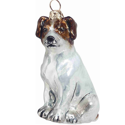 Joy to the World Sitting Parsons Jack Russell Terrier Dog Polish Glass Christmas Ornament