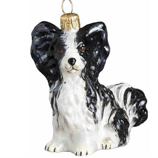 Joy to the World Papillon Dog Polish Blown Glass Christmas Ornament Made in Poland Decoration