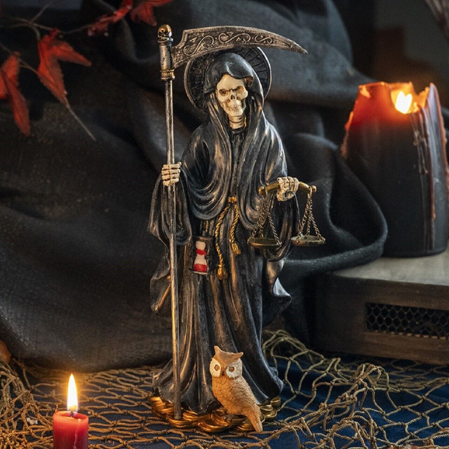 Santa Muerte Black Gown Figurine Death 10 Inch