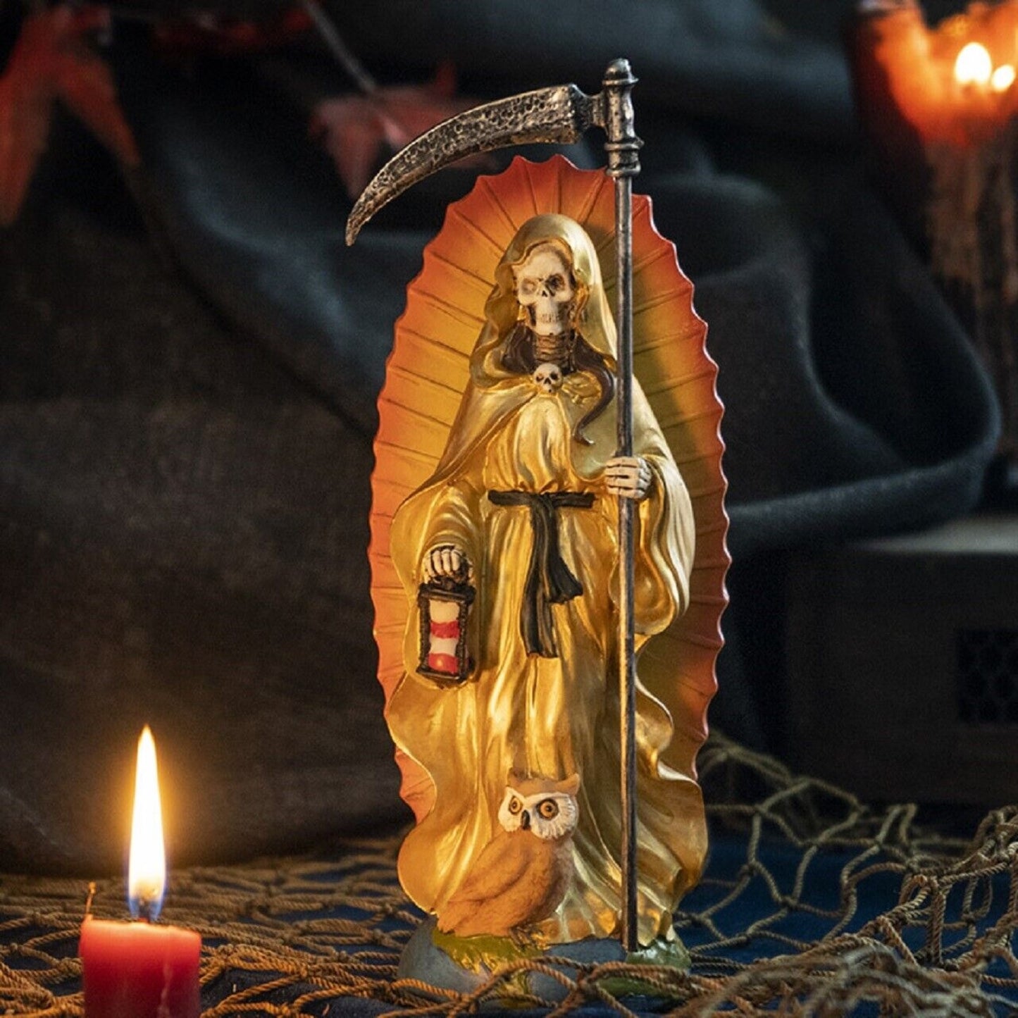 Santa Muerte Gold Gown Figurine Death 7 Inch