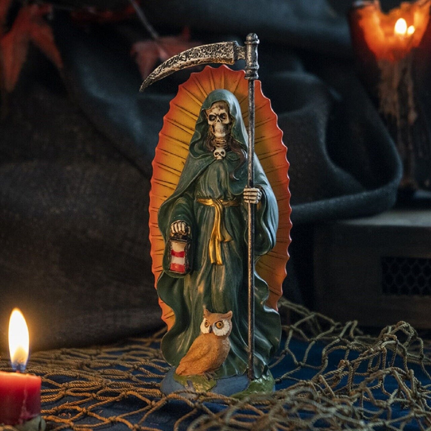 Santa Muerte Green Gown Figurine Death 7 Inch
