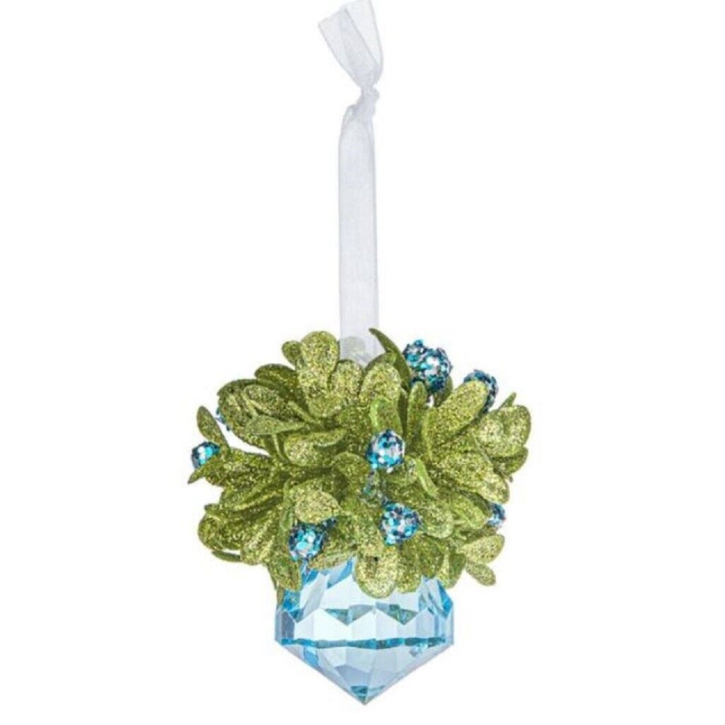 Ganz Winter Ice Teeny Mistletoe Jewel Blue Acrylic Christmas Tree Ornament