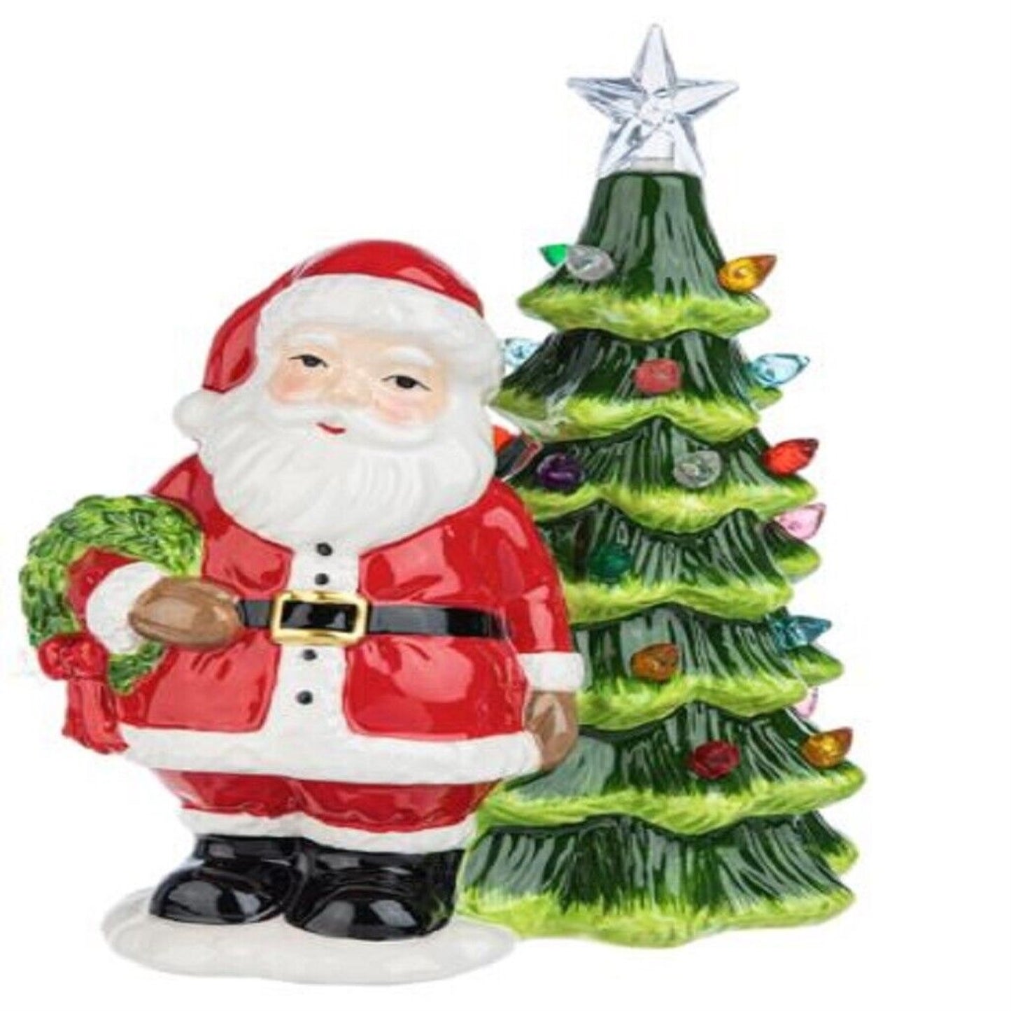 Ganz LED Light Up Shimmer Santa with Christmas Tree Figurine 7 inch Multicolor