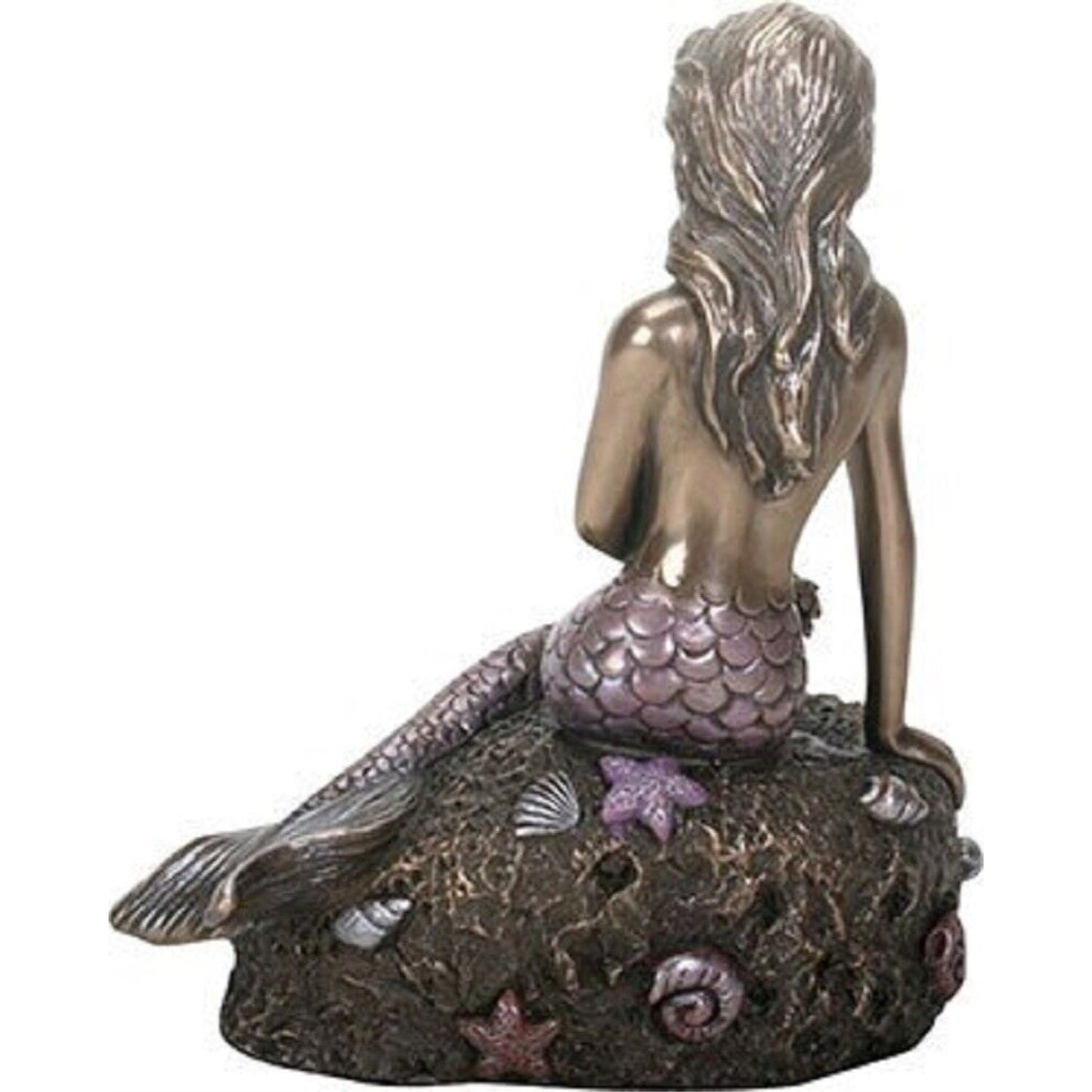 The Enchanted Mermaid Sitting on Rock Bronze Look Statue Figurine Sculpture 6.5 inch