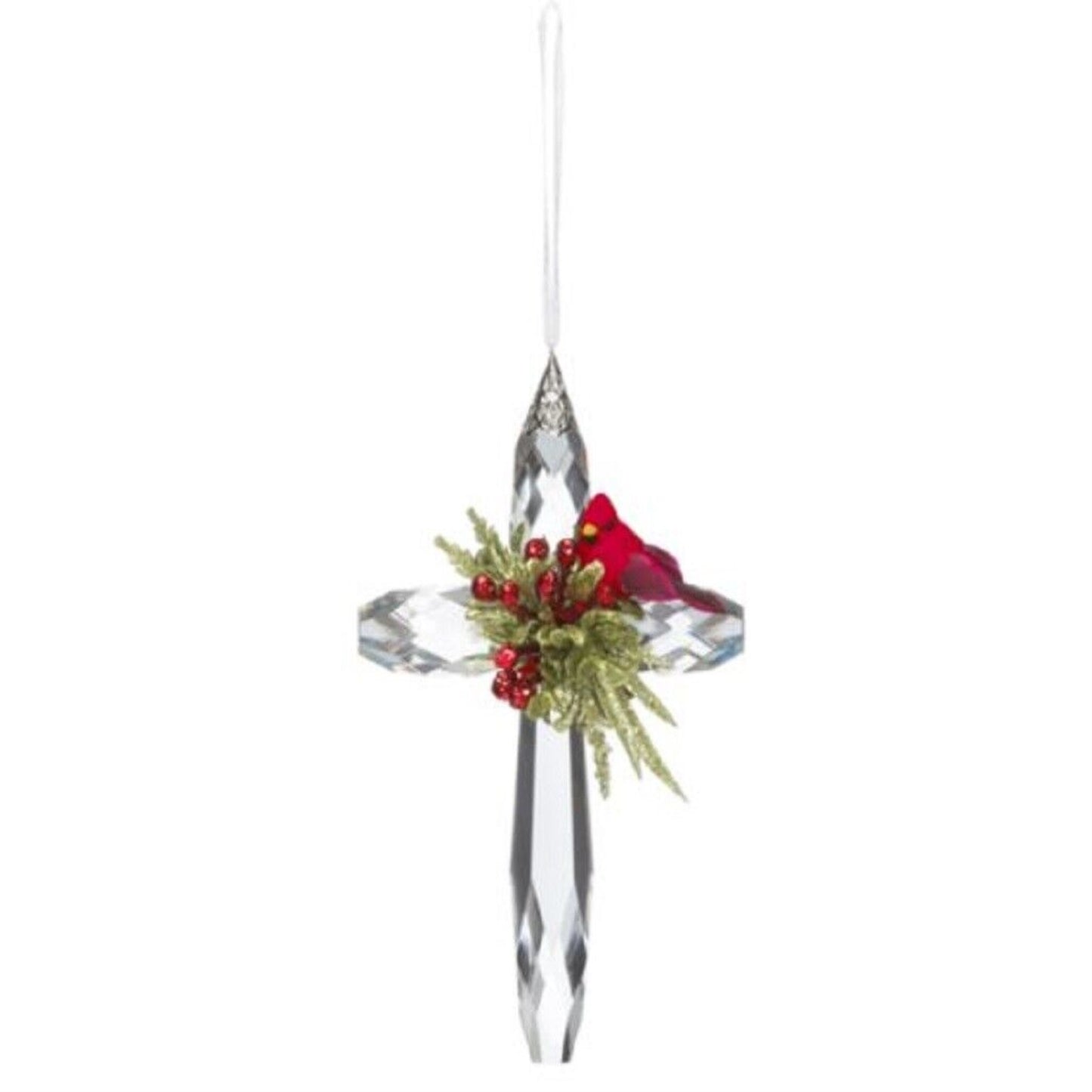 Ganz Mistletoe Krystal Cardinal Acrylic Christmas Cross Ornament 7 inch
