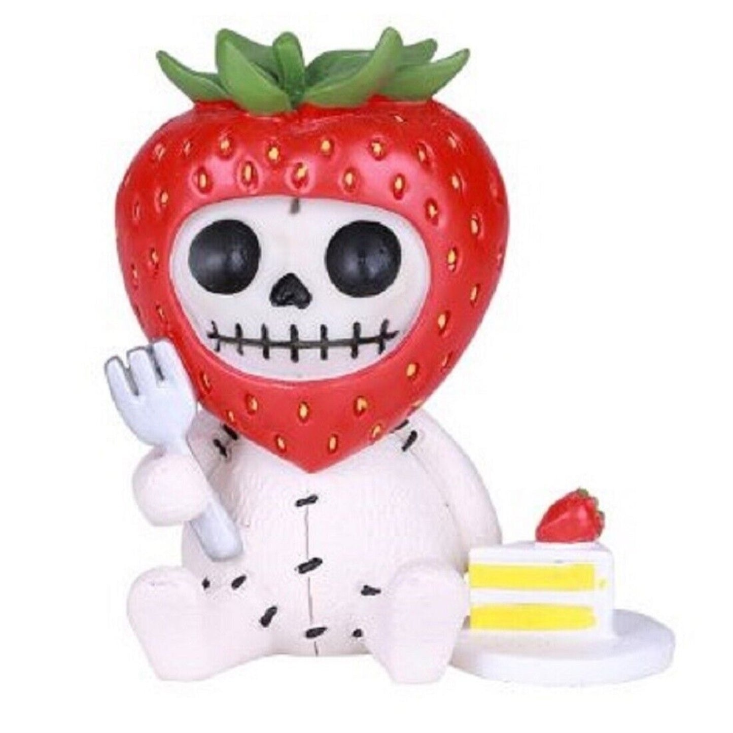 Furrybones Ichigo Skeleton in Strawberry Head Costume with a Fork and Slice of Strawberry Cake Figurine 3 inch