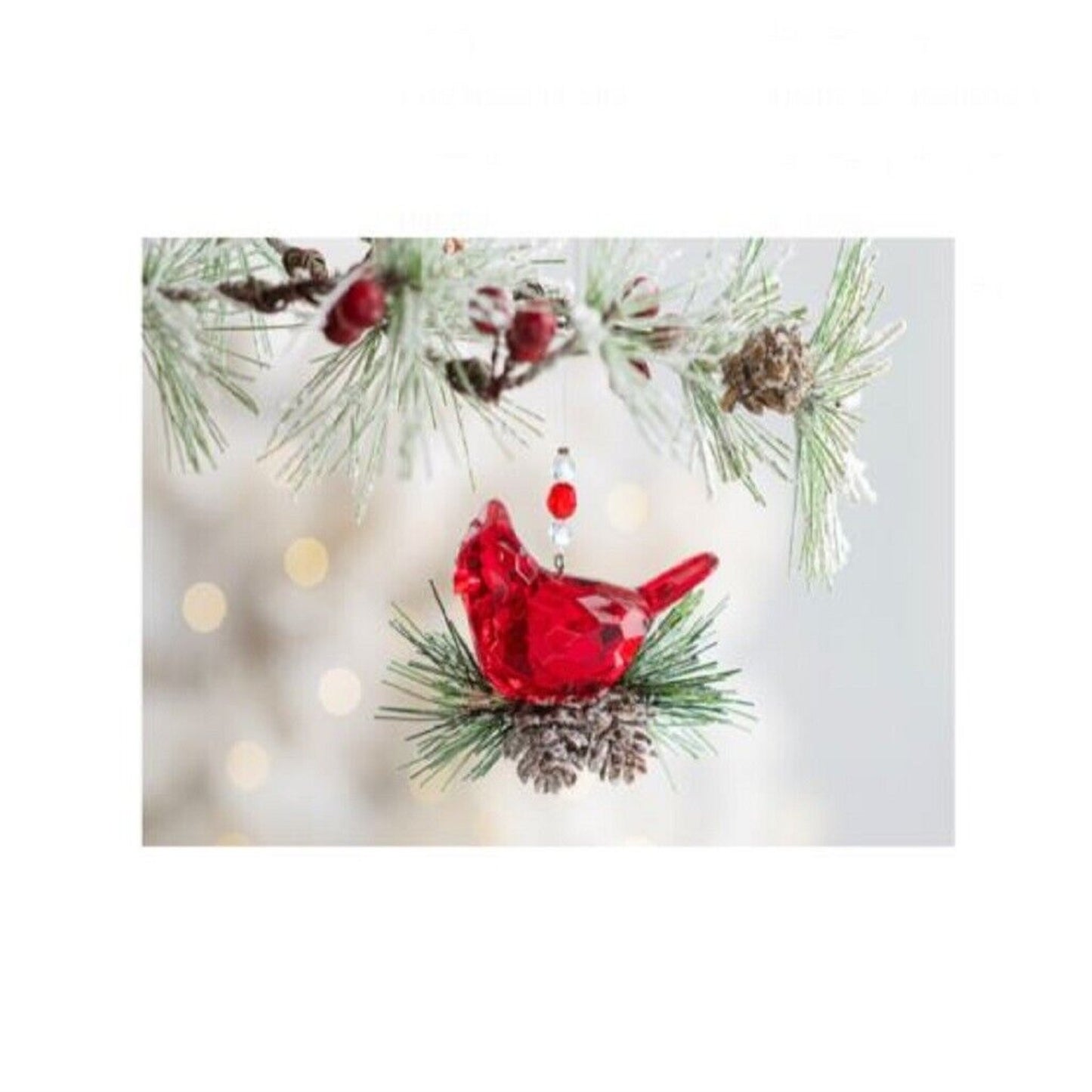 Ganz Winter Pine Red Cardinal Acrylic Christmas Tree Ornament 3.5 Inch