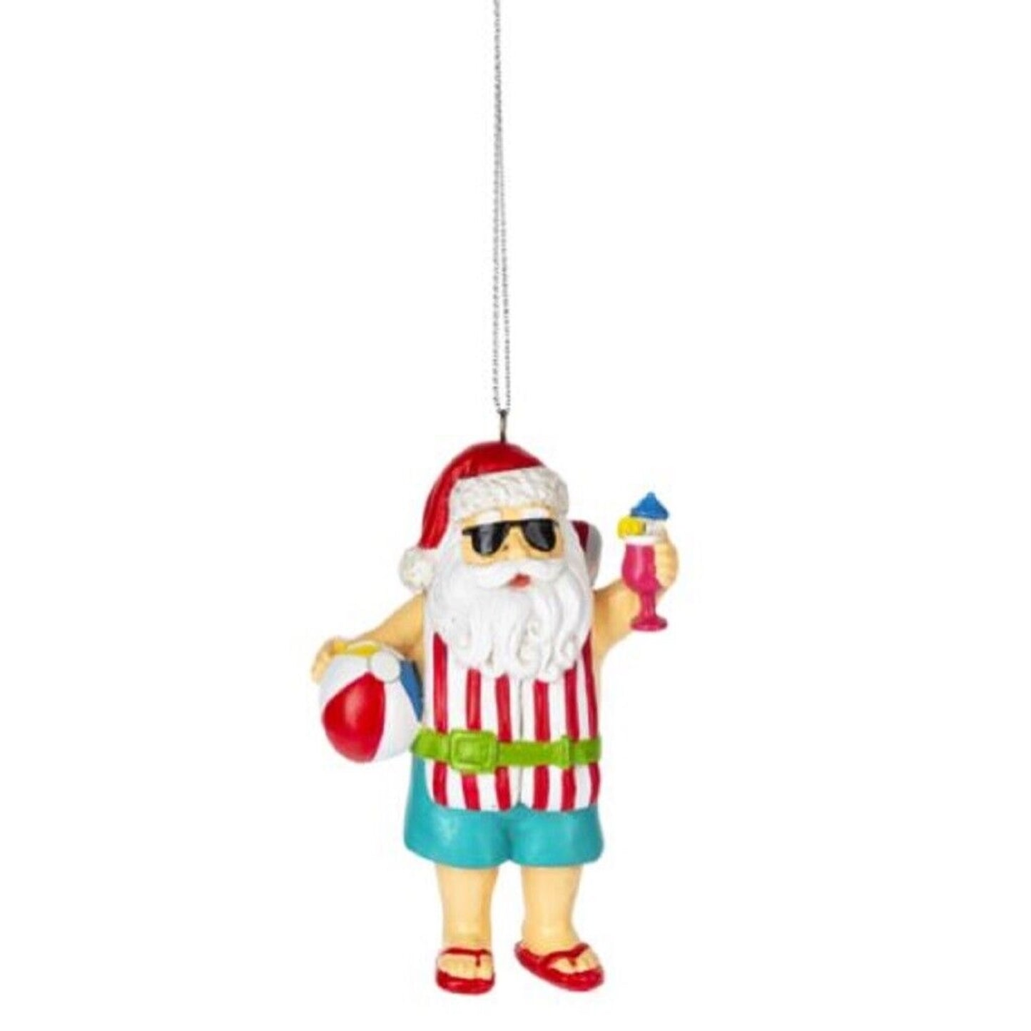 Ganz Beach Santa Christmas Tree Ornament 4 inch Multicolor