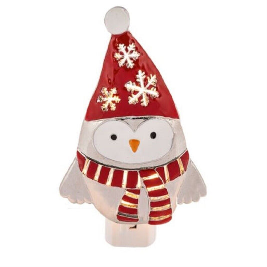 Ganz Winter Bird in Red Snowflake Hat Zinc Plug In Night Light 5.5 Inch