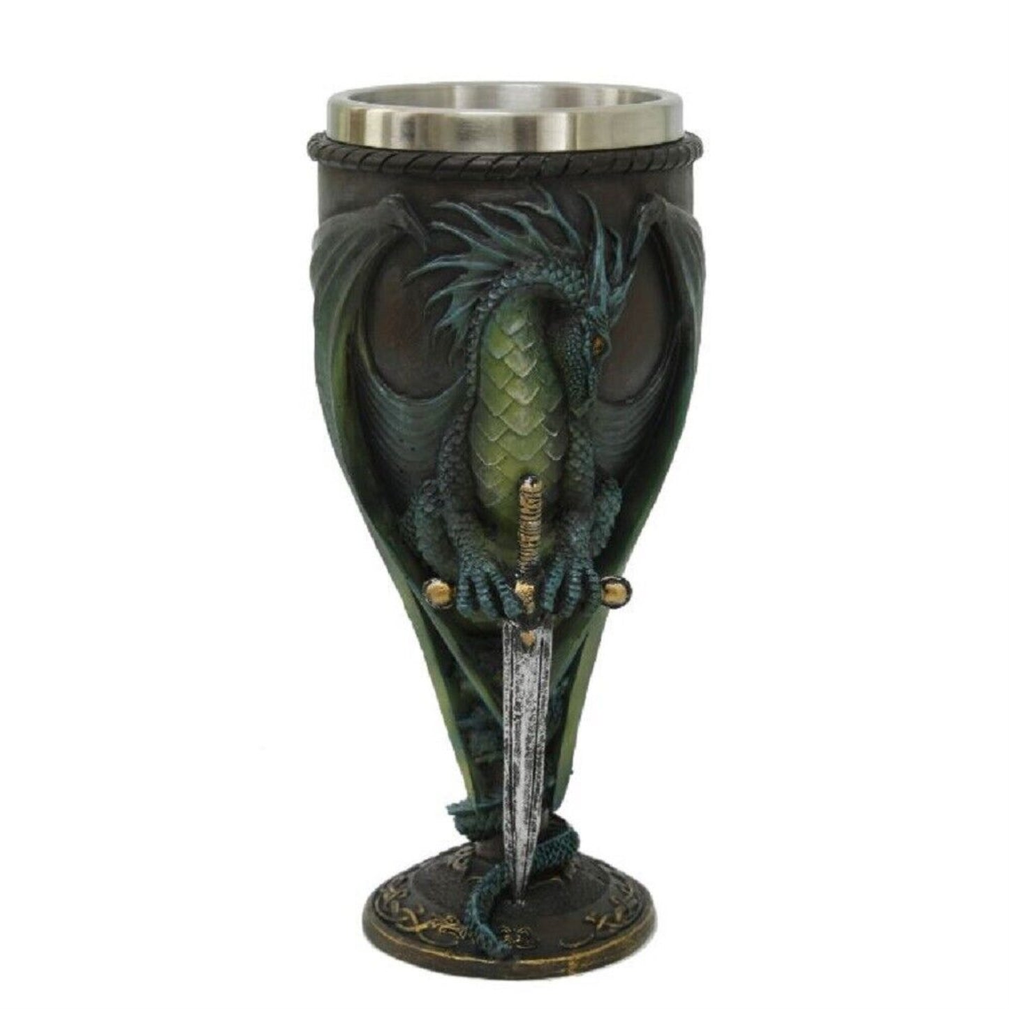 Ruth Thompson Dragon's Lair Skull Blade Drake Wine Goblet Chalice Cup Resin Body Stainless Steel Cup 8 ounce