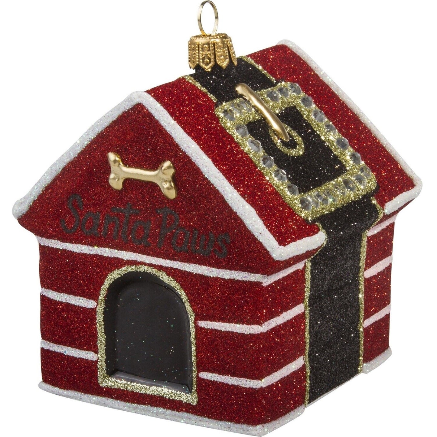 Joy to the World Santa Paws Dog House Polish Glass Christmas Tree Ornament Made In Poland Pet