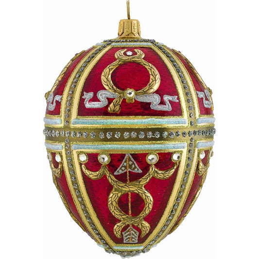 Joy to the World Glitterazzi Red Russian Egg Polish Glass Christmas Tree Ornament Made in Poland