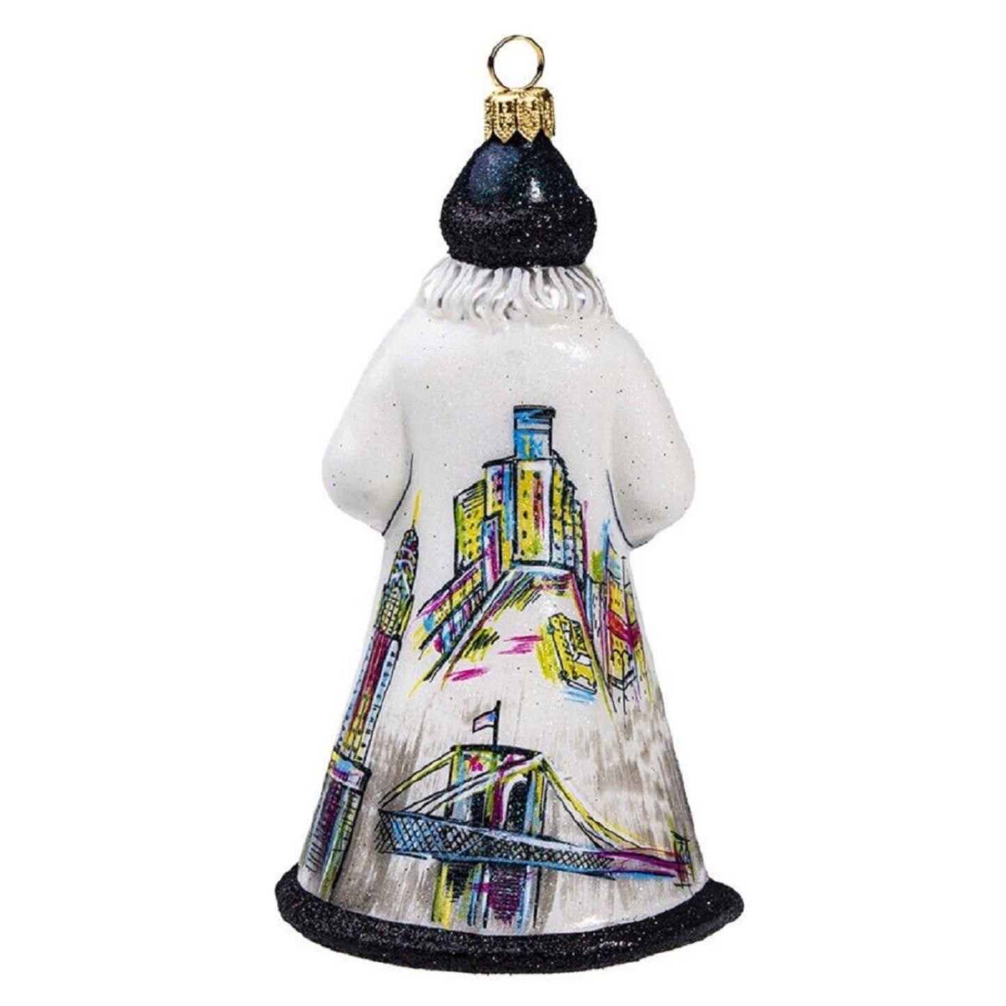 Joy to the World Glitterazzi New York Santa with Taxi Cab Polish Glass Christmas Ornament
