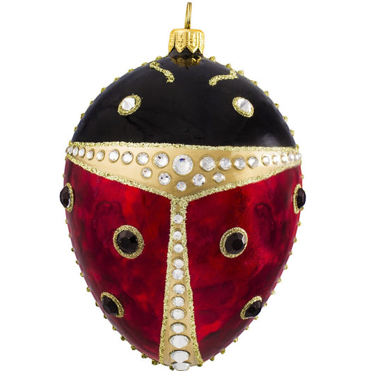 Joy to the World Glitterazzi Red Ladybug Jeweled Egg Polish Glass Christmas Tree Ornament Poland