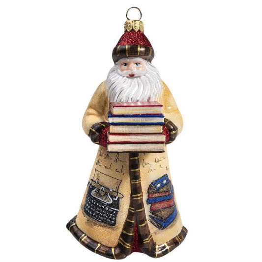 Joy To The World Glitterazzi Bookworm Santa Polish Glass Ornament