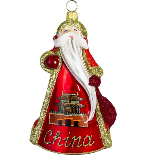Joy to the World Glitterazzi China Santa Polish Glass Christmas Ornament