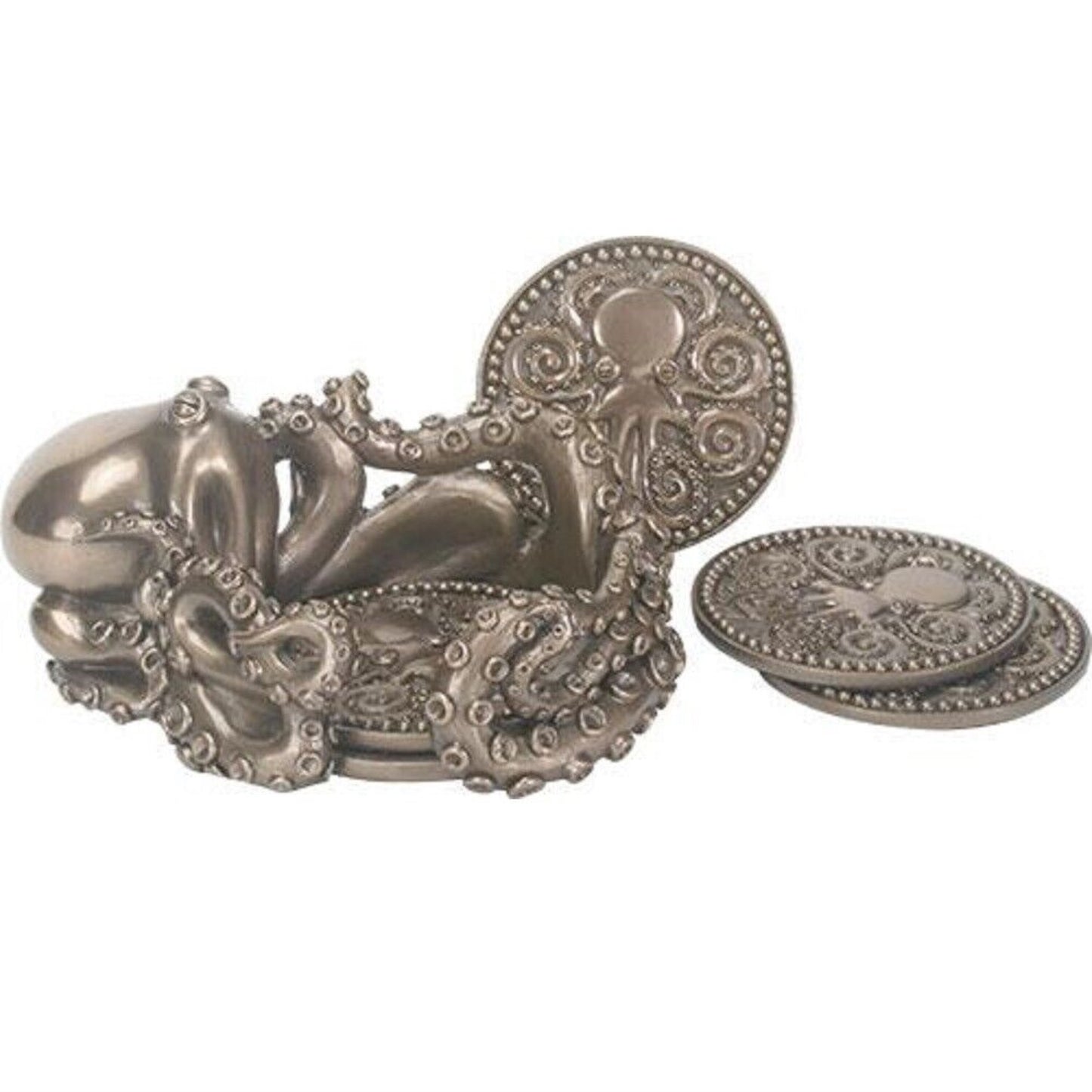Kraken Coaster Holder with 4 Coasters Octopus Sea Monster Nautical Bar Decor