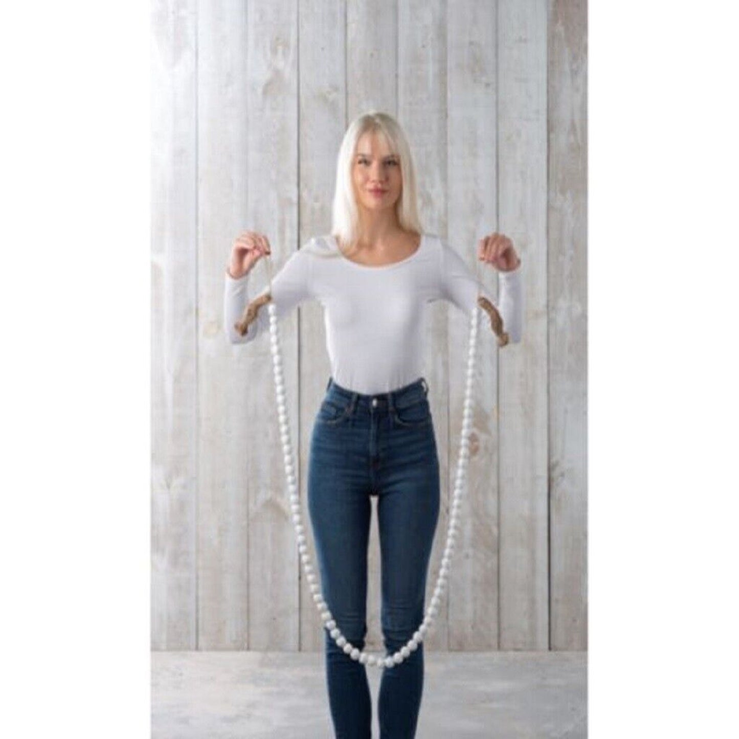 Ganz Oversized White Wood Beaded Garland Stand 80 Inches Long