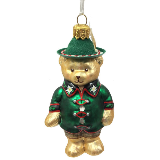 Pinnacle Peak Trading German Bear with Hat and Edelweiss Shirt Polish Glass Christmas Tree Ornament