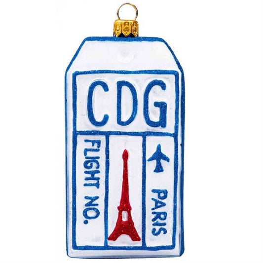 Joy to the World Paris France Luggage Tag Polish Glass Christmas Tree Ornament