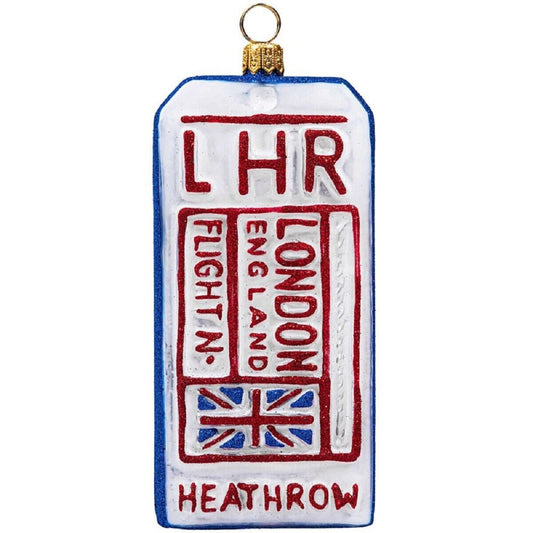 Joy to the World London England Luggage Tag Polish Glass Christmas Ornament