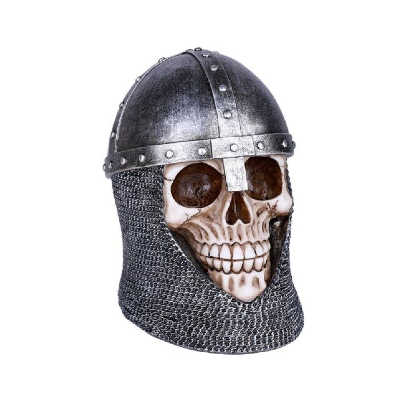 Medieval Knight Skull with Helmet and Head Coif Statue Figurine 6 inch