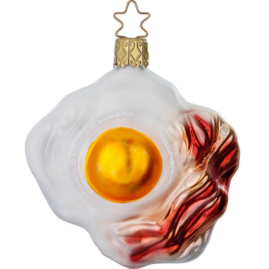 Inge Glas Bacon and Eggs Breakfast German Christmas Ornament FREE BOX 3.2 Inch