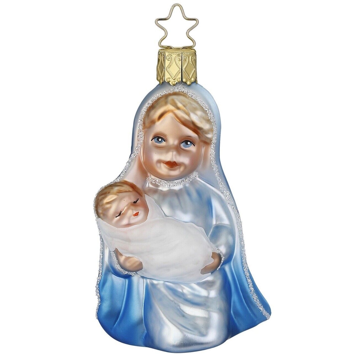 Inge Glas Mary and Baby Jesus German Glass Christmas Ornament FREE BOX 3.8 Inch
