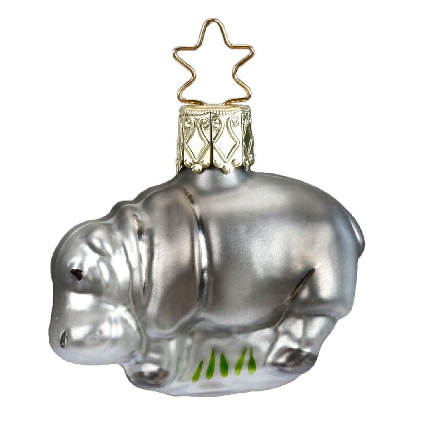 Inge Glas Happy Hippo German Glass Hippopotamus Christmas Ornament FREE BOX
