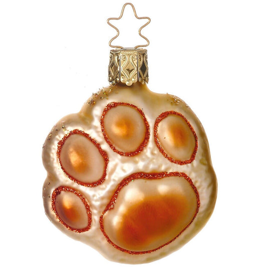 Inge Glas Brown Paw Print German Glass Christmas Ornament FREE BOX 2.6 Inch
