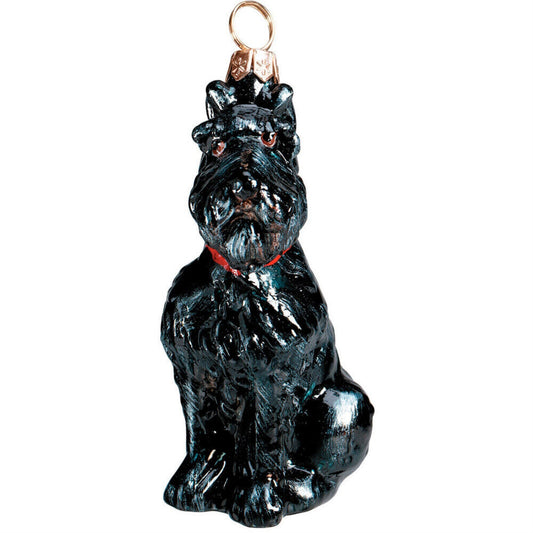 Joy to the World German Schnauzer Black Sitting Dog Glass Polish Christmas Ornament Decoration