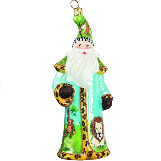Joy to the World Glitterazzi Safari Santa Polish Glass Christmas Ornament