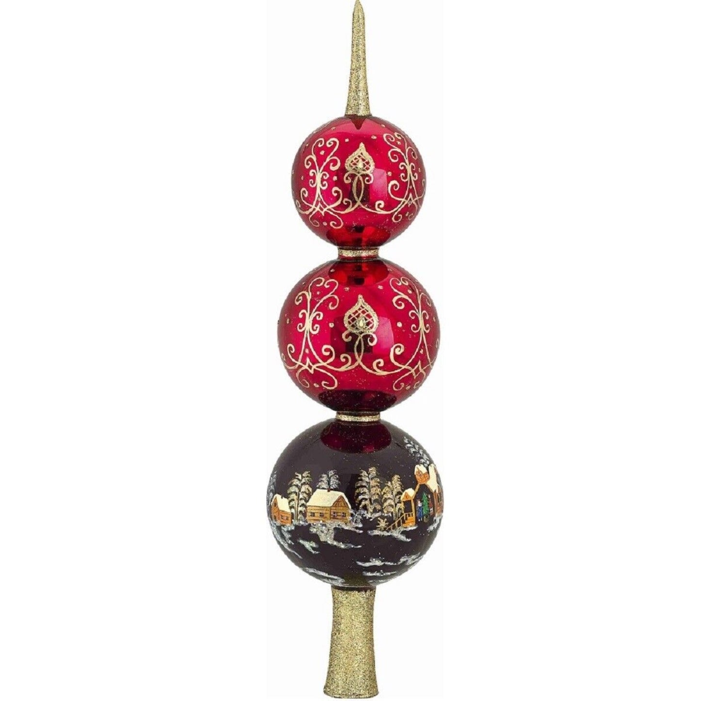 Joy to the World Metzler Brothers Red Russian Finial Polish Glass Christmas Tree Topper 14 Inch
