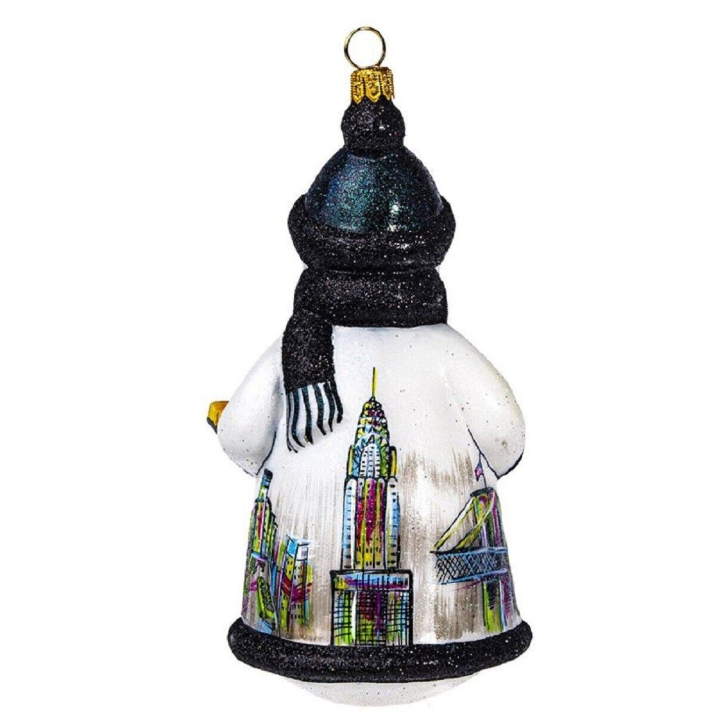 Joy to the World Glitterazzi New York Snowman with Taxi Cab Polish Glass Christmas Ornament
