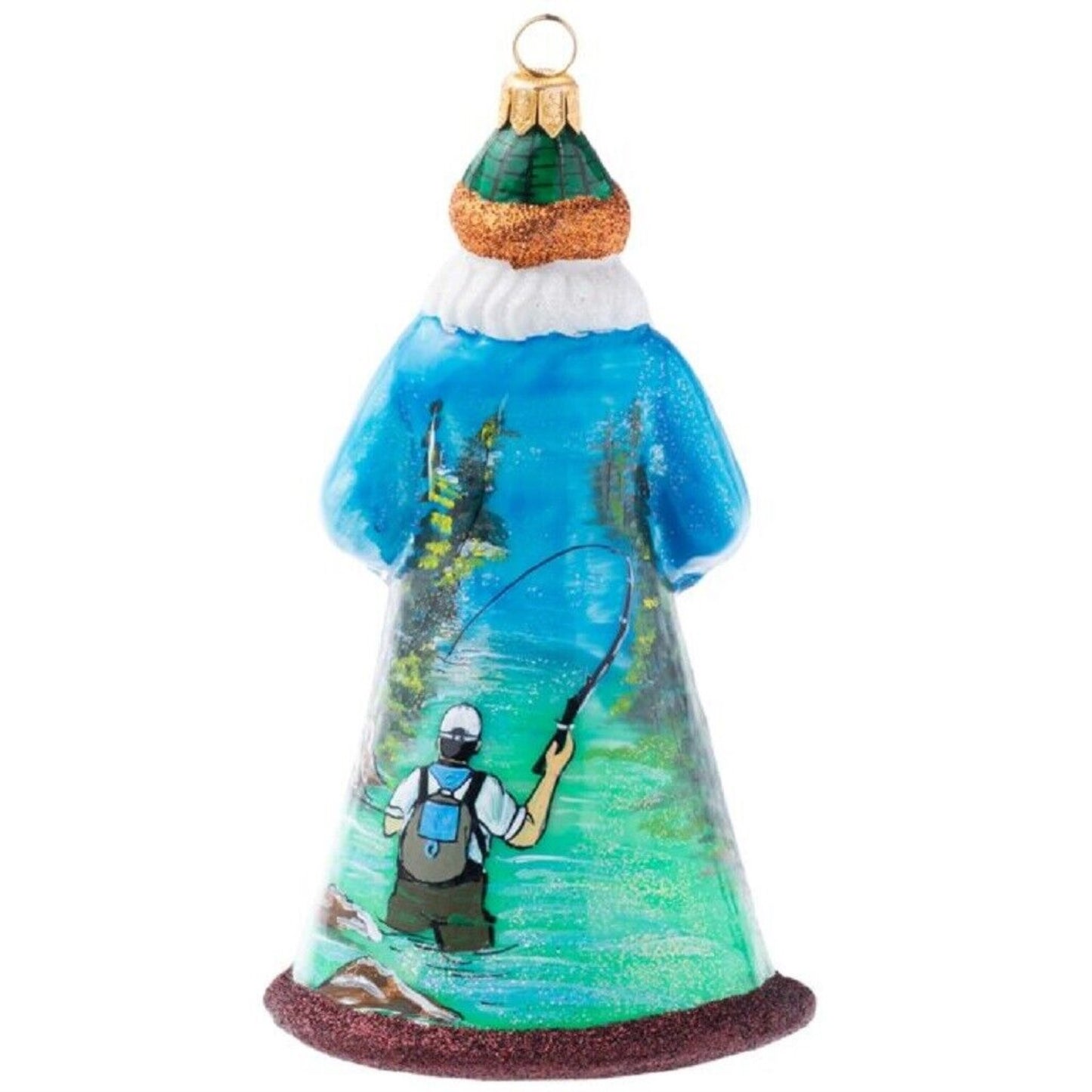 Joy To The World Glitterazzi Fly Fishing Santa Polish Glass Christmas Ornament