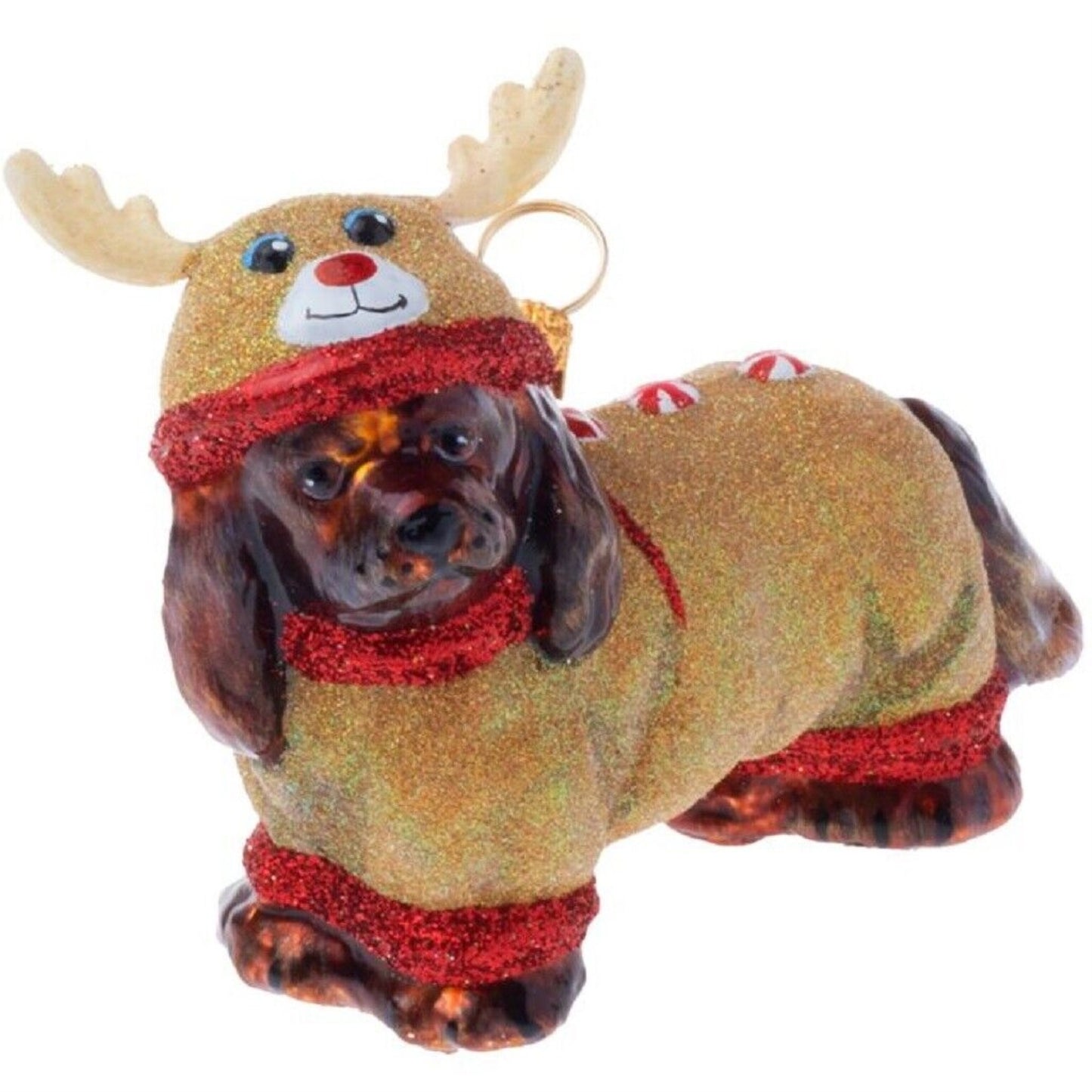 Joy To The World Ruby Cavalier King Charles in Reindeer Pajamas Polish Ornament