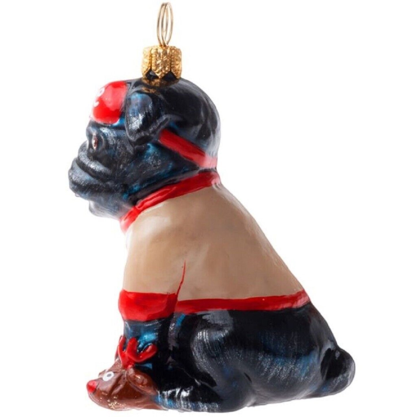 Joy To The World Bah Hum Pug Black Dog Polish Glass Christmas Tree Ornament