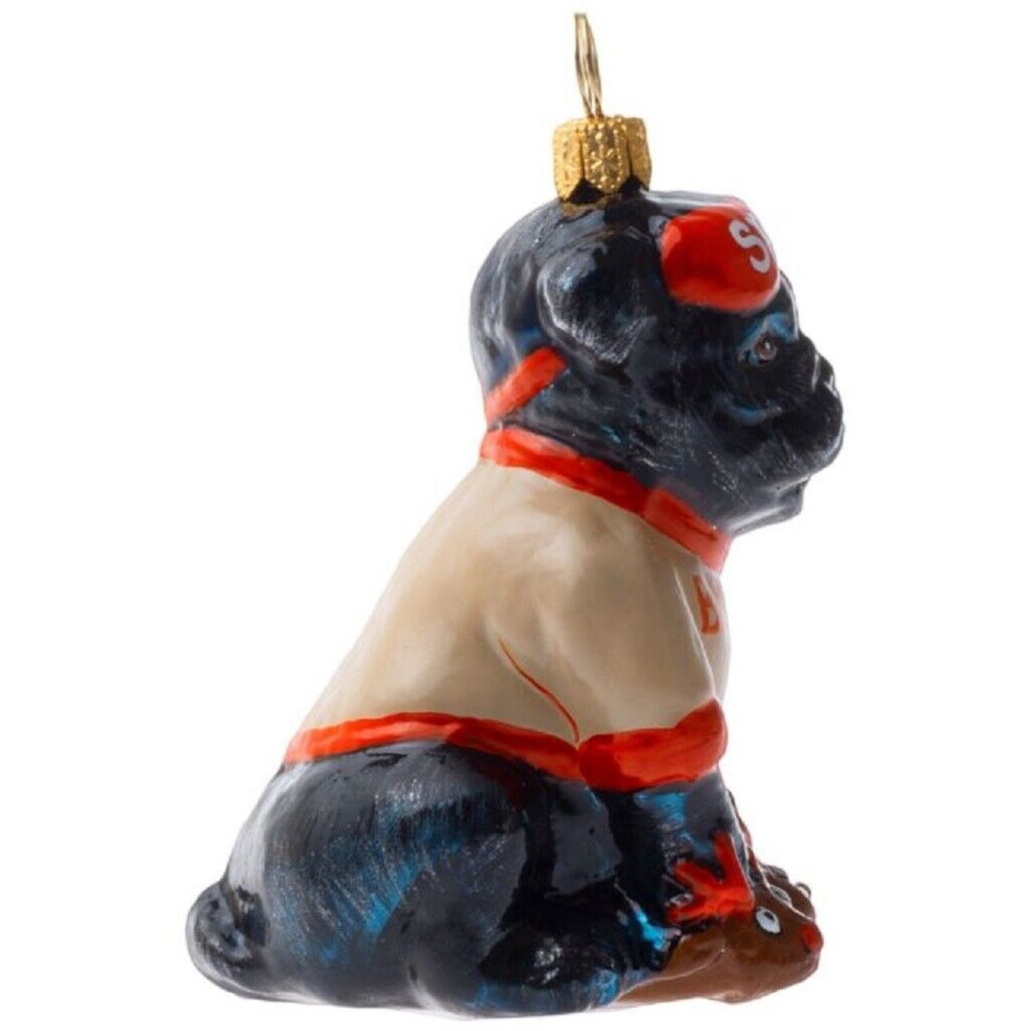 Joy To The World Bah Hum Pug Black Dog Polish Glass Christmas Tree Ornament