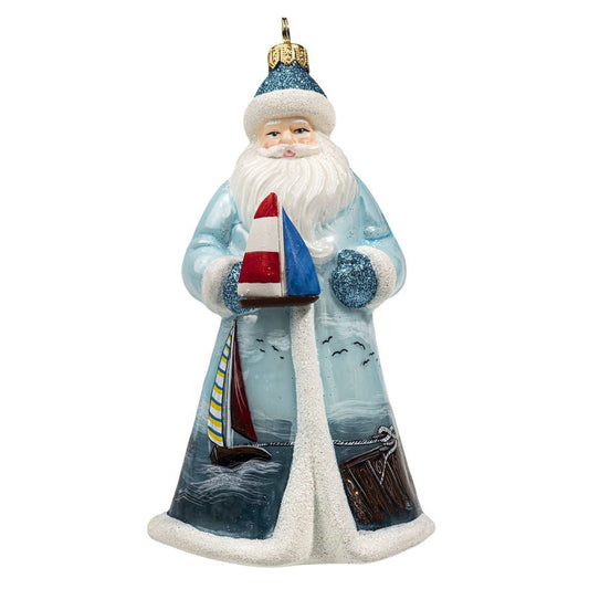 Joy to the World Glitterazzi Sailing Santa Polish Glass Christmas Ornament