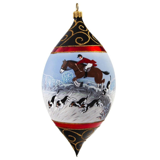 Joy to the World Vintage Winter Fox Hunt Drop Polish Glass Christmas Ornament 7 Inch