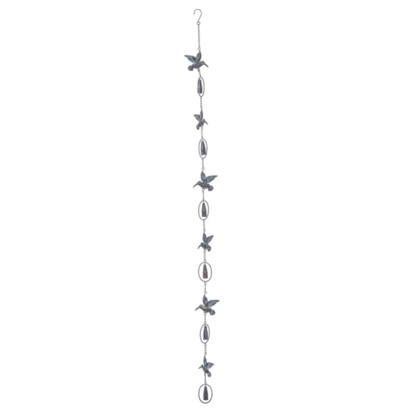 Ganz Bronze Patina Hummingbird Outdoor Garden Metal Rain Chain with Bell 75 Inch