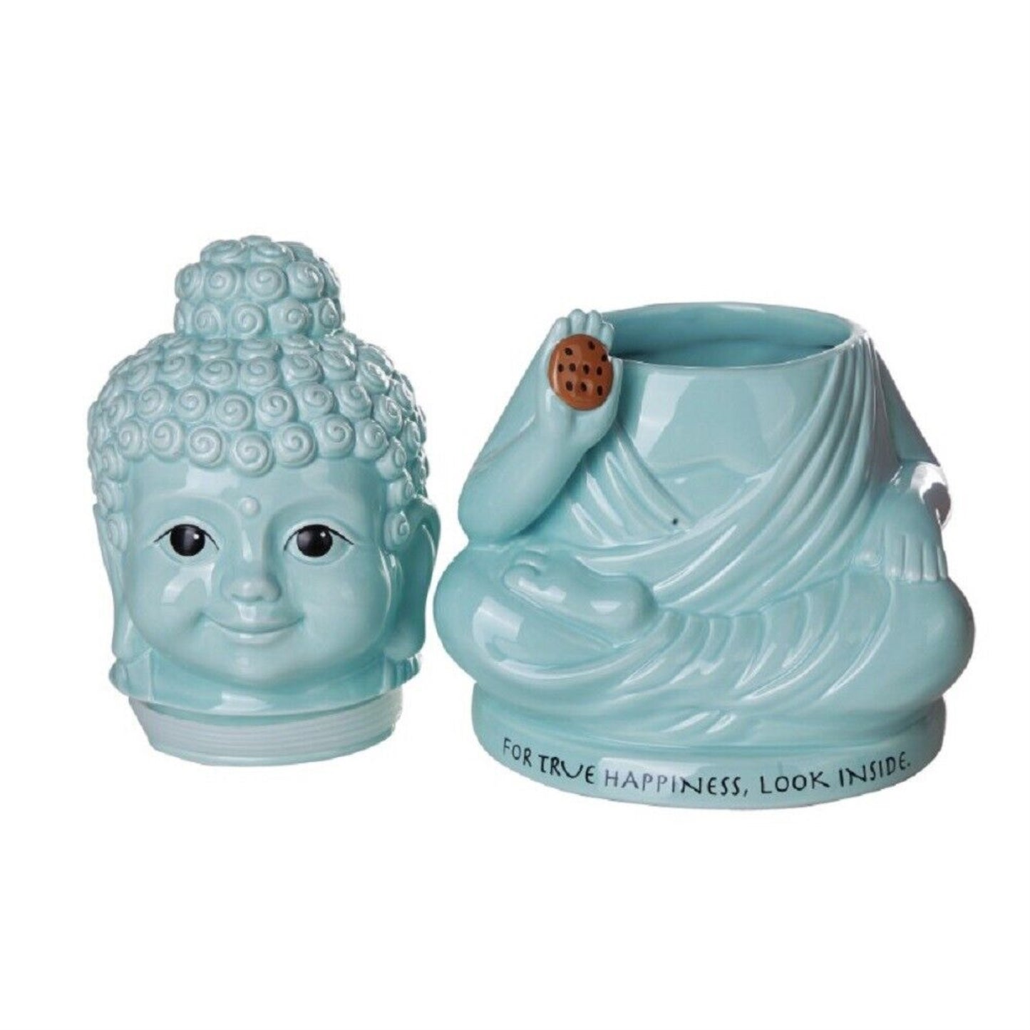 Meditation Buddha Happiness Inside Ceramic Cookie Jar Functional Kitchen Decor 8 Inch Tall