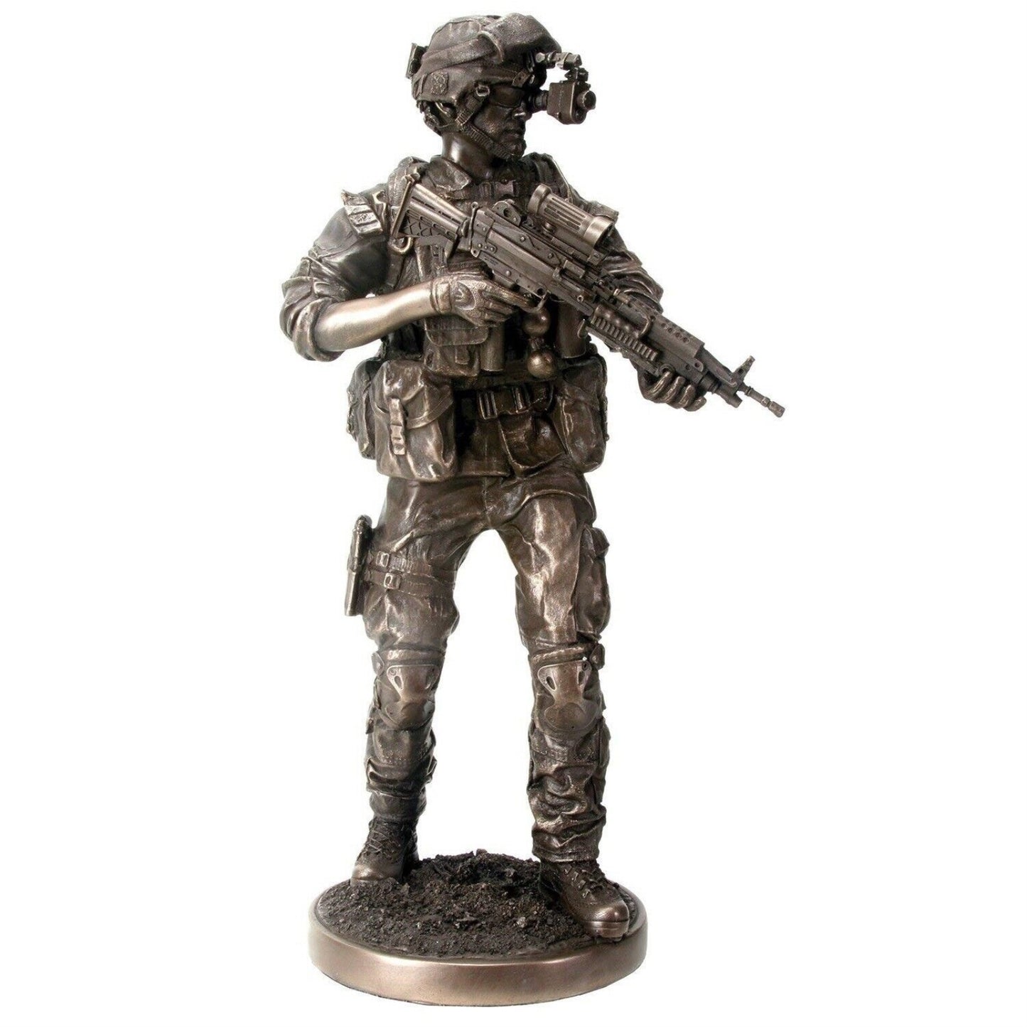 Metal Tone Night Mission Fighting Soldier with Gun Resin Statue Display 12.5 inch