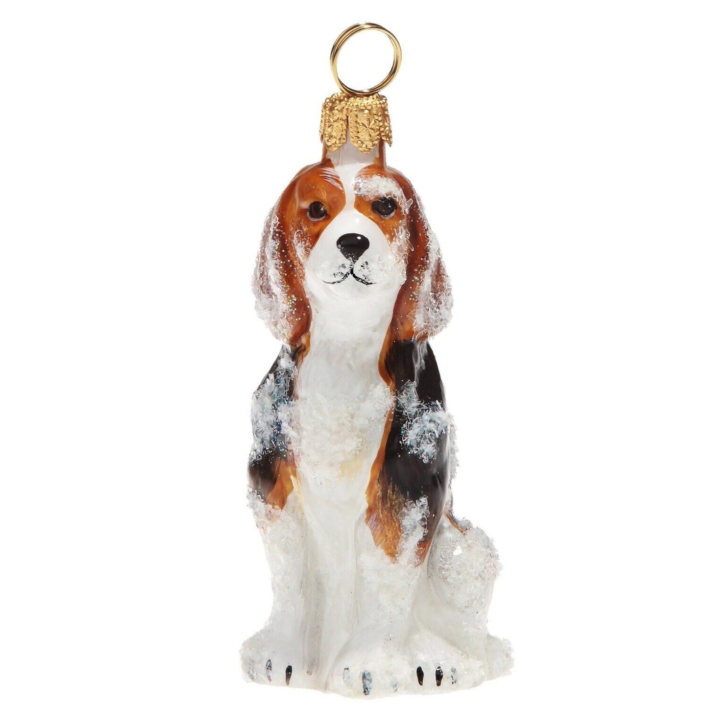 Joy to the World Snowy Snow Covered Beagle Dog Polish Glass Christmas Tree Ornament Pet