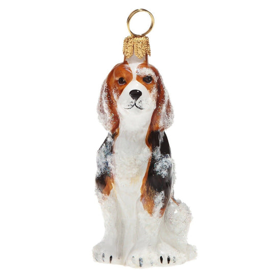 Joy to the World Snowy Snow Covered Beagle Dog Polish Glass Christmas Tree Ornament Pet