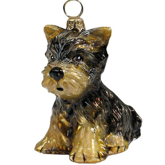 Joy to the World Yorkshire Terrier Yorkie Puppy Dog Polish Blown Glass Christmas Ornament
