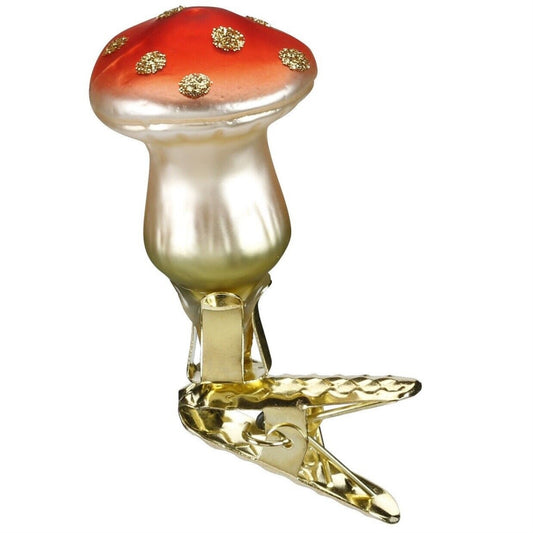 Inge Glas Orange Hatter German Glass Mushroom Clip-On Christmas Ornament FREE BOX